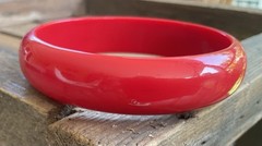 Vintage Lot 3 Chunky Bangles Red White Blue Stripes Lucite Plastic Mix Retro