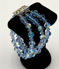 Vintage Sky Blue Faceted Crystal Beaded Multi Strand Bracelet