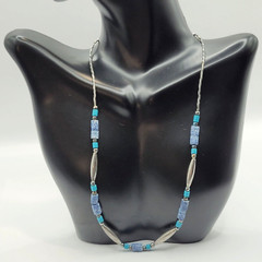Southwestern Style Multi Color Blue Stone and Metal Vintage Necklace 17 Inch