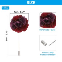 2 Pcs Flower Boutonnieres Pin Lapel Pin for Men Camellia Flower Purple/Wine Red