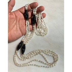 VTG FRESHWATER PEARL NECKLACE 14K YELLOW GOLD & CHINESE CARVED BLACK ONYX BEADS