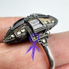 Vintage Art Deco Sterling Silver Marcasite Black Onyx Ring Size 5.25 READ