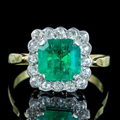 3.90 Ct Natural Emerald Art Deco Vintage Engagement Ring 14K Yellow Gold FN