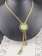 Unsigned Selro Selini 💞 Green Gold Aventurine Confetti Bolo Tie Lariat Necklace