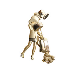 Vintage Signed AJC Gold Tone Woman Shopping Spree Gold Tone Brooch – 3.5 Inches