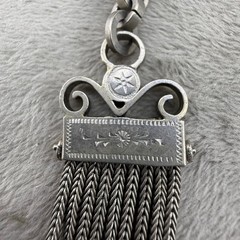 Antique Victorian Enamel Shield Pendant Double Albert Watch Chain Neck1ace 19”