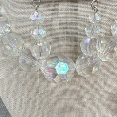 Vintage Necklace Earrings Jewelry Set AB Acrylic Beads Dangle Pierced Earrings