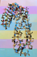 Vintage Multi Color Glass Bead Copper Charms Chain Necklace 50” boho