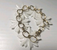 One Vintage Coro Bracelet 5 Link White Daisy Rhinestone Center 6″ (2 Available)