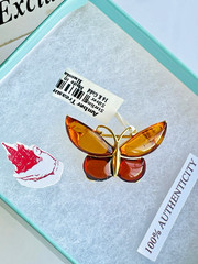 14K Gold Filled Butterfly Genuine Baltic Amber Brooch Vintage Butterscotch 925