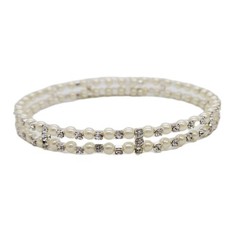 Faux Pearl Choker Necklace Silver tone wrap Bead Accent Statement Couture 15 in