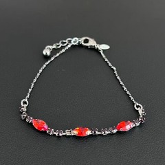 Vintage AVON Silver Plated Red Rhinestone Marquise Bracelet Gothic Victorian