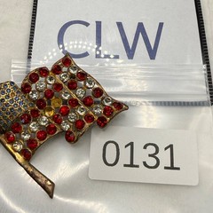 Vintage American Flag Rhinestone Brooch Gold Tone READ
