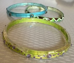 Vintage Clear Acrylic Resin Rhinestone Jewel Bangles Lot 3 Lime Green Turquoise