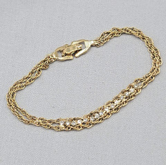 Vintage Rhinestone Tennis Bracelet Gold tone Double Rope Chain 7″