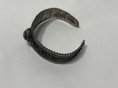 Vintage Jerusalem 925 Sterling Silver Filigree Malachite Cuff Bracelet Israel