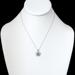 Vintage Emerald Baguette Cut Diamonds 14k White Gold Ballerina Pendant Necklace