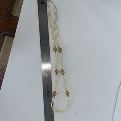 Trifari TM Vintage 3-Strand Faux Pearl with Gold Accents Jewelry Necklace 15”