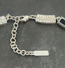 Vintage Napier Silver Tone Swirl And Black Enamel Link Necklace 16-18”
