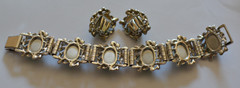 Vintage high end iridescent watermelon cabochon silver tone bracelet/earrings
