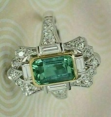 Vintage Art Deco Emerald Lab-Created Diamond Proposal 14K White Gold Finish Ring
