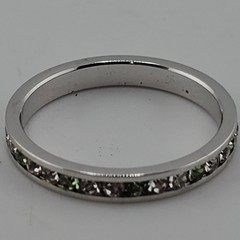 PAD Eternity Ring Band Sterling Silver 925 Green & Clear Gems Size 8.5 Women’s