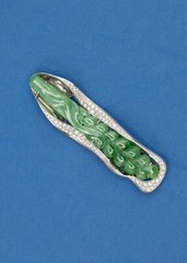 18K White Gold Carved Jade Diamond Brooch Pendant(20488-NOWHH)