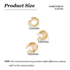 Ear Cuff Earrings for Women Clip On Cartilage Chunky Gold Silver Non Piercing…