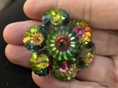 Retro Vintage Flower-Cut Faceted Aurora Borealis Watermelon Cluster Brooch Pin