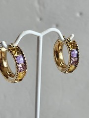 Vintage Liz Claiborne Multicolored 3/4″ Goldtone Hoops Lavender Yellow