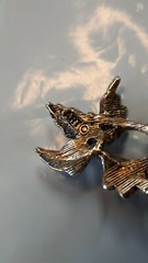Bird on Leaves Brooch Signed Art Mode Bird Brooch Goldtone Plated 70’s NOS