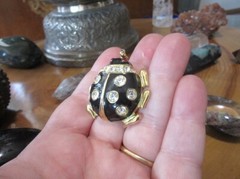 Casual Corner signed enameled, rhinestone ladybug brooch