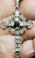 Vintage Gold Electroplate Crystal & Garnet Cross J I Lind Australia