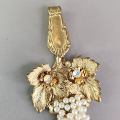 Vintage Artisan Pendant Clip Earrings Set Seed Pearl Grapes AB Repurposed