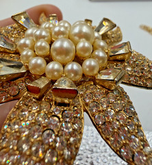 Vintage Brooch Marvella Clip Earrings Set Matching Encrusted Simulated Pearl