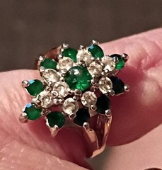 Vintage Estate Faux Emerald & Crystal Gold Color Unsigned Sz 5