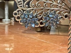B. DAVID ART DECO VINTAGE CRYSTAL BLUE RHINESTONES FLORAL CLIP ON .75″ EARRINGS