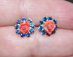 VINTAGE 11MM BLUE SAPPHIRE CZ SEED FLOWER JACKETS FOR EARRINGS USE W ANY STUDS