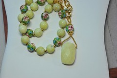 lime green Beaded Necklace semi-precious Gemstone pendant glass beads MA2
