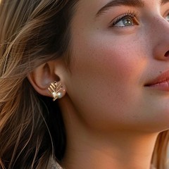 Vintage 5.7x6mm Cultured Pearl Leaf Clip-On Earrings in 14kt Yellow Gold