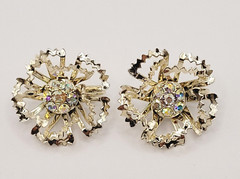 Sarah Coventry Allusions AB Crystal Gold Tone 1968 Clip On Earrings & Brooch Set