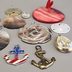 Vintage Mother of Pearl Pendant Lot of 15 Beach Shell Anchor Palm Tree