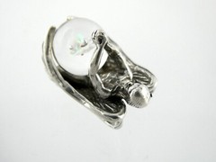 Vintage Unmarked Sterling Silver Angel Holding Opal in Resin Pendant 6.5g .75 In