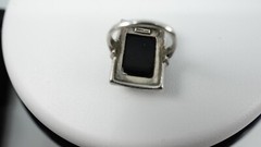 Vintage Black Stone and Markasite Sterling Silver Ring Etched Size 5.5