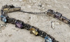 ✨💐🛍️Vintage 925 STERLING SILVER COLORFUL Multi GEMSTONE 💎 MARCASITE Bracelet✨