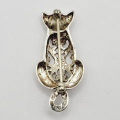 Cat Kitty Kitten Open Filigree Sterling Silver 925 Jezlaine Vintage Brooch Pin