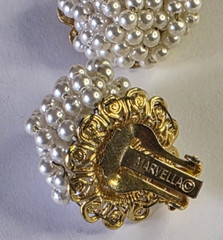 Vintage 1950-1970 Marvella 1” Faux Seed Pearl Knot Gold Marked Clip On Earrings