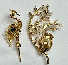 Crystal Rhinestone Owl Flamingo Brooch Pin Glass Vintage LOT Bird Peacock Clear