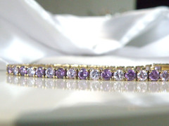 Vintage Sterling Silver 925 Gold Over Amethyst CZ Tennis Bracelet 7.5″