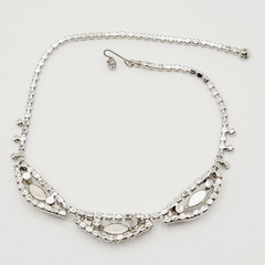 Elegant Swag Design Sparkling Rhinestone Silver Tone Art Deco Style Vtg Necklace